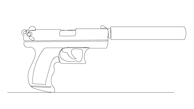 Vector pistol with silencer one line drawing, vector