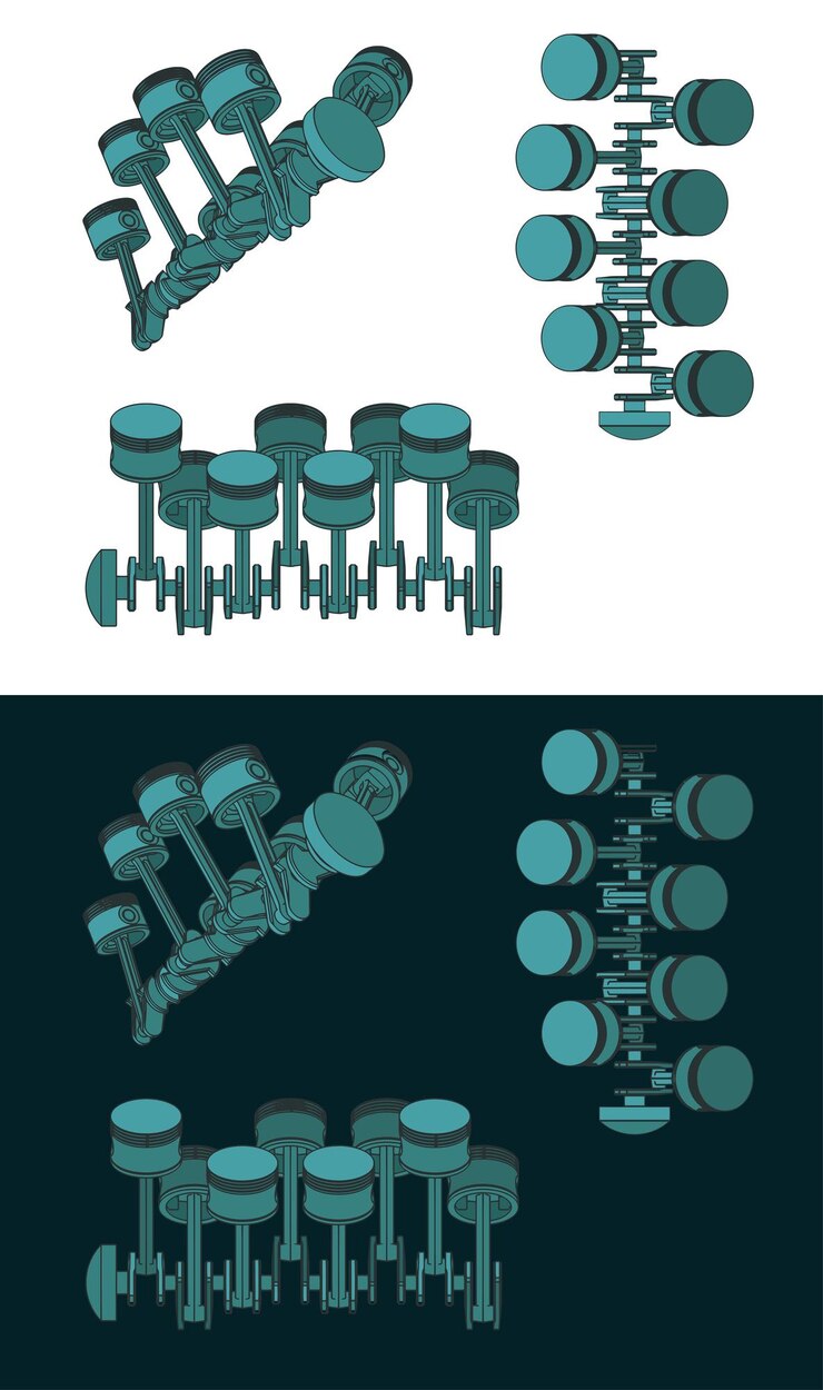 Vector piston crank mechanism color drawings
