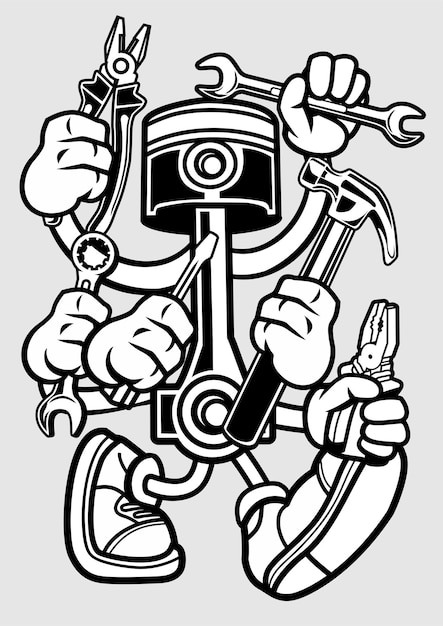 Vector piston tools cartoon character