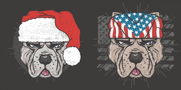 Рождественская собака pit bull и сша американский собак вектор