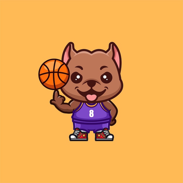 Pitbull basketbal leuke creatieve kawaii cartoon mascotte logo