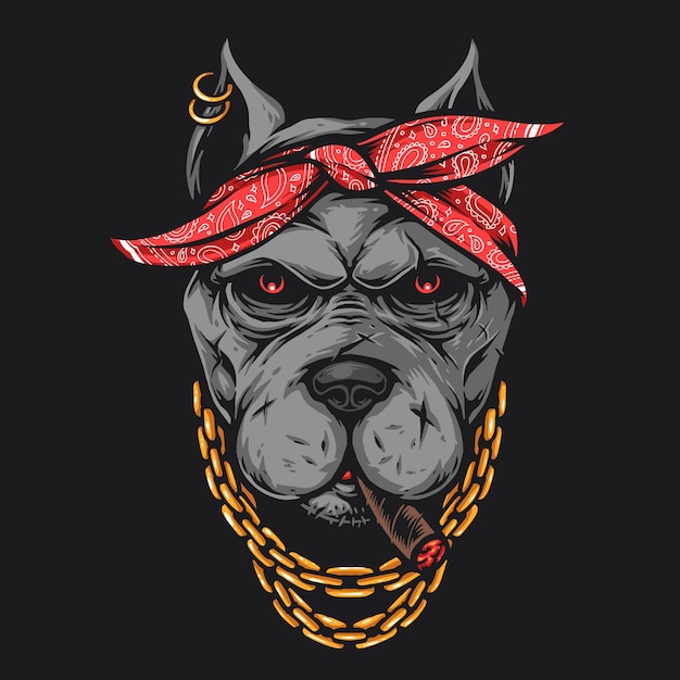 Vector pitbull cartoon draagt gouden ketting