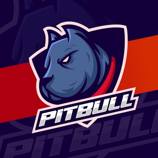 Il logo della mascotte della testa di cane pitbull disegna il personaggio per il logo dello sport e dell'animale domestico