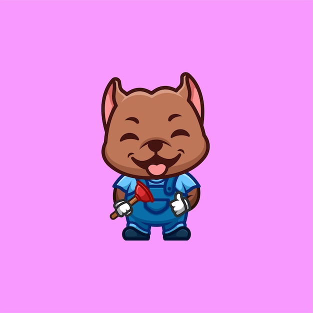 Vector pitbull plumber cute creative kawaii cartoon mascot logo