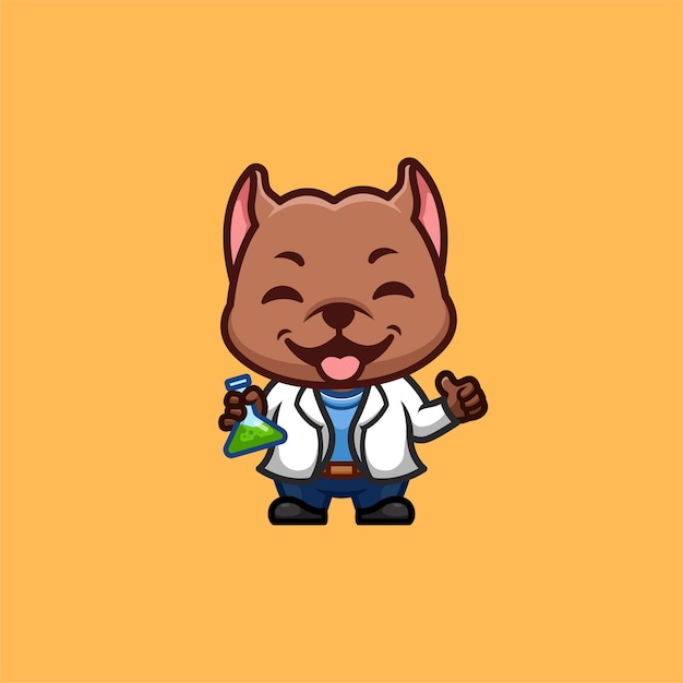 Pitbull scienziato carino creativo kawaii cartoon mascotte logo