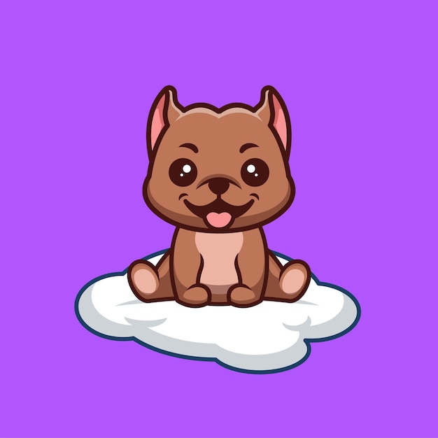 Pitbull Sitting On Cloud Cute Creative Kawaii Cartoon Mascot Logo