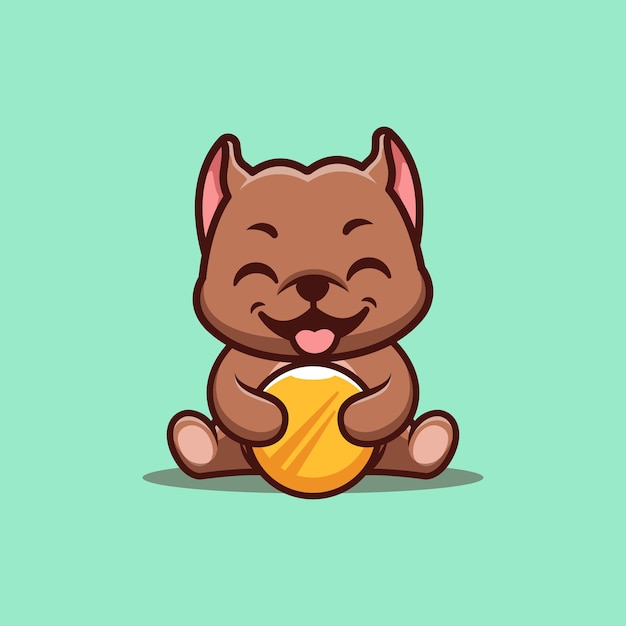 Pitbull Sitting Gold Coin Cute Creative Kawaii Cartoon Mascot Logo