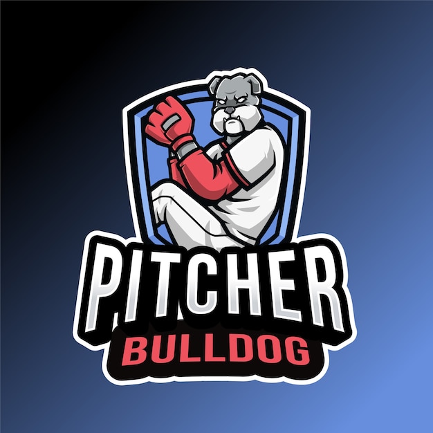 Vettore pitcher bulldog logo isolato su blu e nero