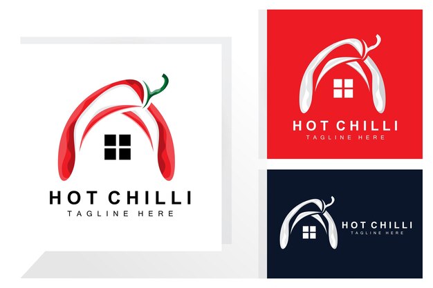 Pittige Chili Logo Ontwerp Rode Groente Illustratie Keuken Ingrediënten Hot Chili Vector Merk Producten