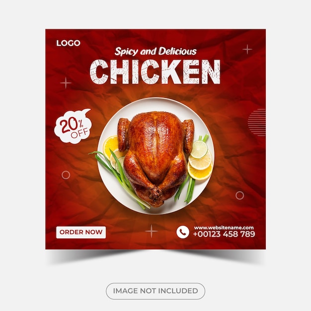 Vector pittige heerlijke kip eten social media post en instagram promotie sjabloon.