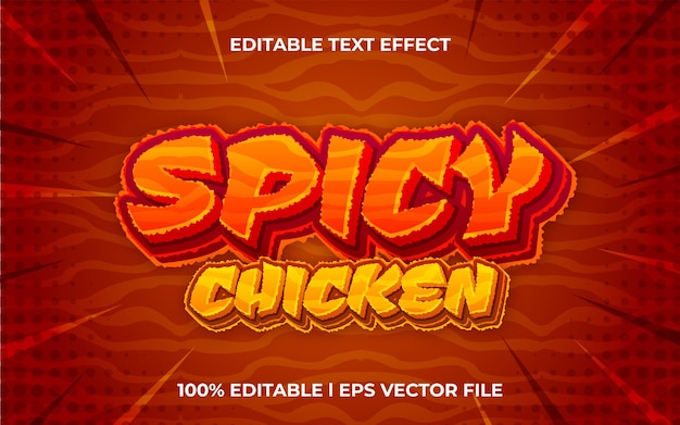 pittige kip 3D-teksteffect met hot thema rode typografie sjabloon voor pittig eten logo
