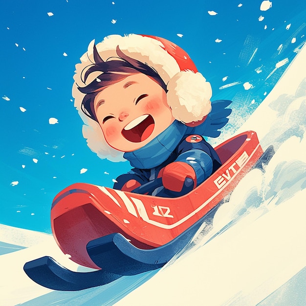 Vector a pittsburgh boy goes sled riding in cartoon style