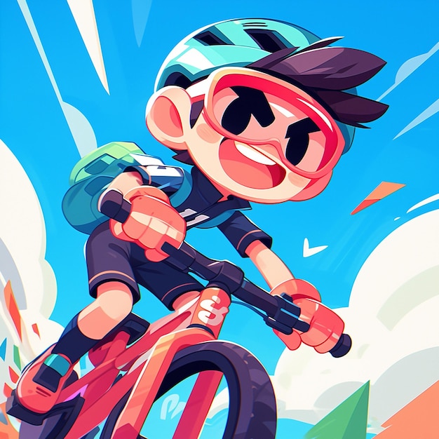 A Pittsburgh boy rides a cyclocross bike in cartoon style