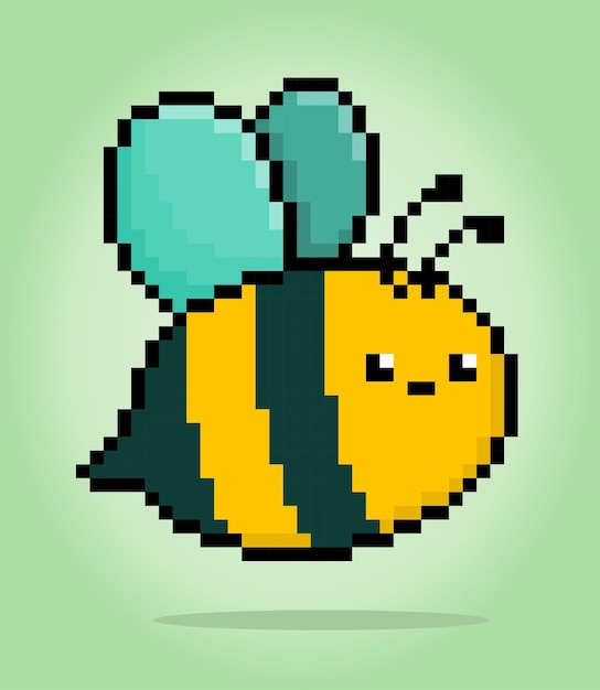 Pixel 8 bit bee animal game assets in vector illustrations