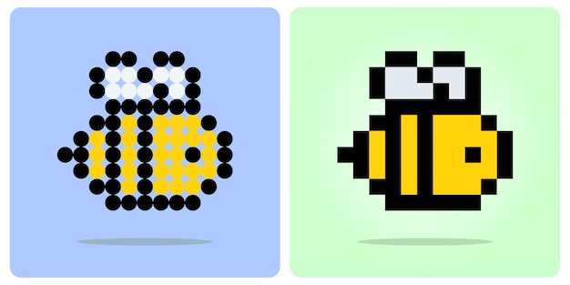 Vector pixel 8 bit bee, animal pixels game-items in vectorillustraties voor kralenpatroonvector