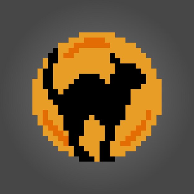 Pixel 8 bit cat ahead on the moon animals for game assets in vector illustration