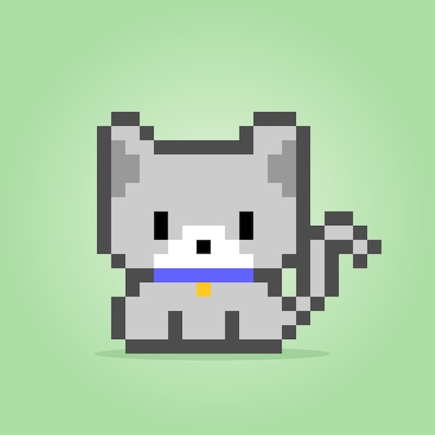 Pixel 8 bit cat Animal voor game-items in vectorillustratie