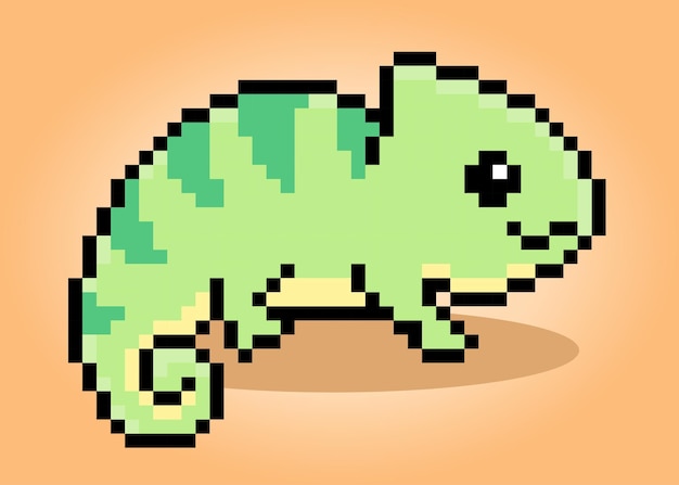 Пиксель 8-битный хамелеон зеленого цвета активы игры для животных на векторной иллюстрации