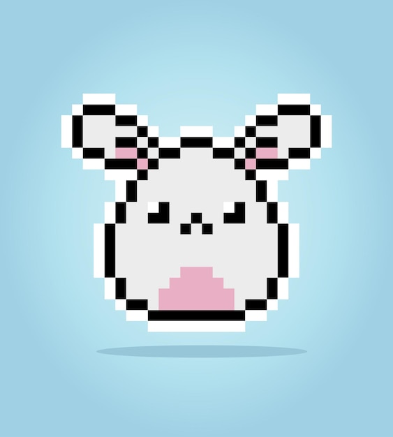 Pixel 8 bit cute bunny Animal game assets in vector illustration