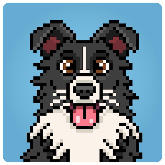 Pixel 8 bit dog head. Animal portrait for game assets in vector illustration