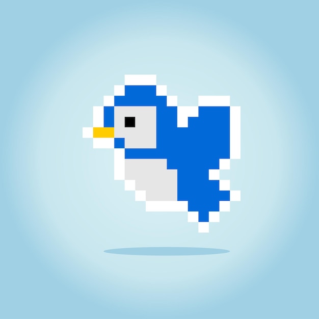 Pixel 8 bit flying bird Animal game assets in vector illustration