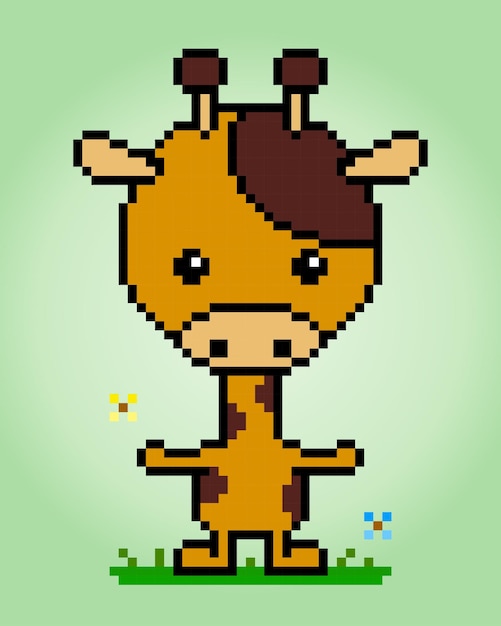 Пиксельный 8-битный жираф животные для игровых активов и рисунок вышивки крестом на векторной иллюстрации