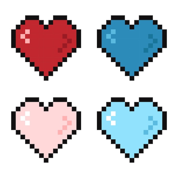 Pixel 8 bit heart in different colors life