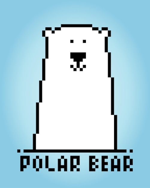 Pixel 8 bit ijsbeer Dierlijke spelactiva in vectorillustratiebadkuip