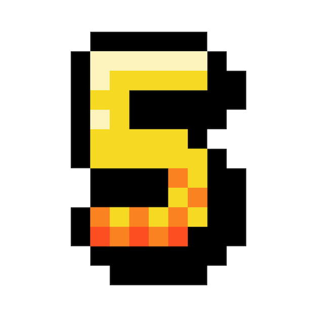 Pixel 8 Bit Number Five or Numeral Vector Illustration Mathematical Pixelated Digit