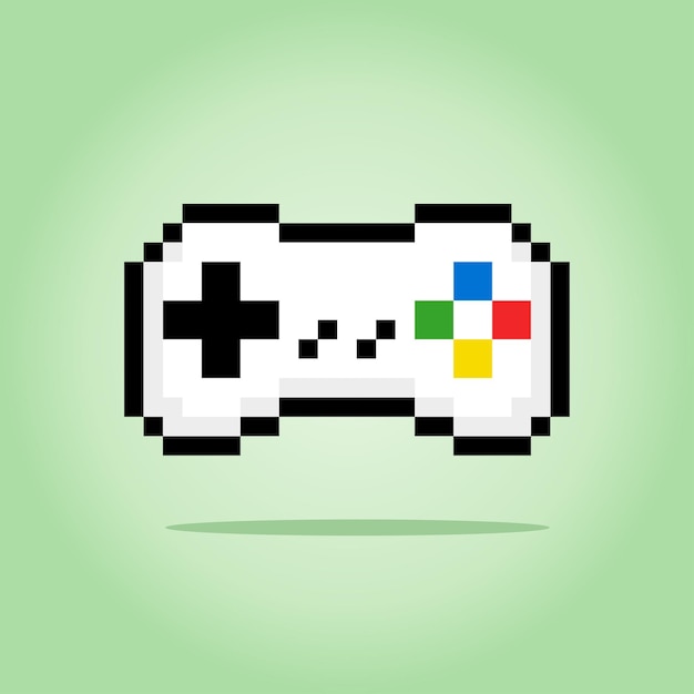 Pixel 8-bits gamepad-joystickpictogram voor game-items in vectorillustratie