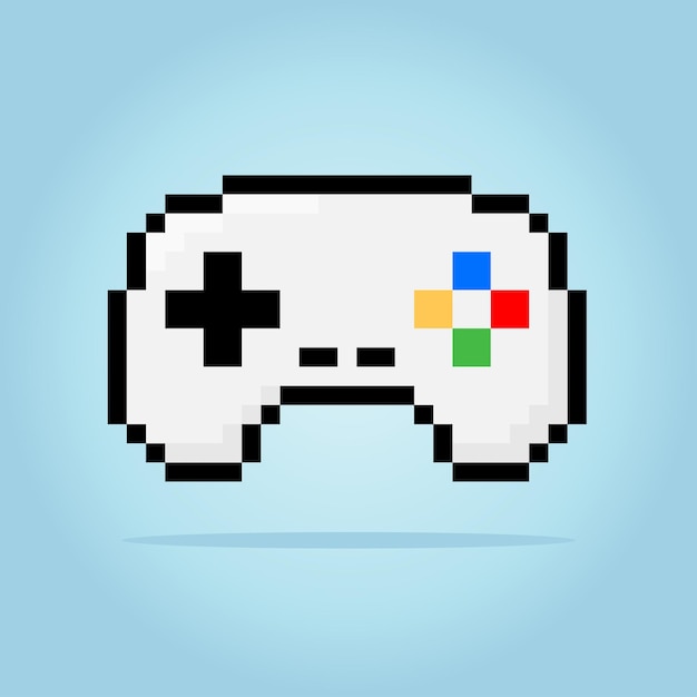 Pixel 8-bits gamepad-joystickpictogram voor game-items in vectorillustratie