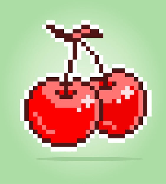 Pixel 8-bits kersenvruchten voor game-items in vectorillustratie