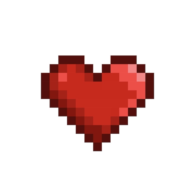 Pixel 8bit cuore retrò simbolo di amore vettoriale isolato su bianco