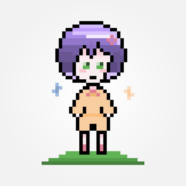 Pixel adorable retro character cute kid