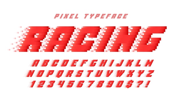 Pixel-alfabetontwerp, gestileerd zoals in 8-bits games.