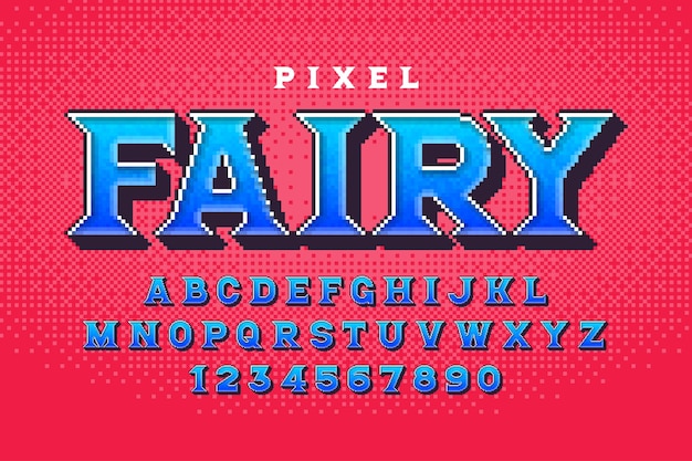 Vector pixel alphabet design, stylized like in 8-bit games.