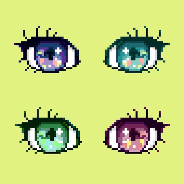 Vector pixel anime colorful eyes for retro game design