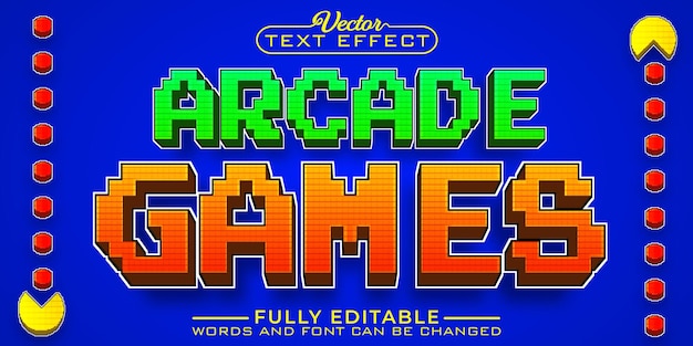 Pixel arcade games vector editable text effect template