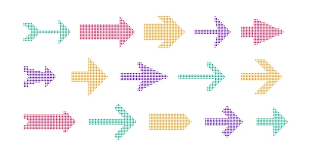 pixel arrow set colorful collection of dotted cursor different marks and pointers