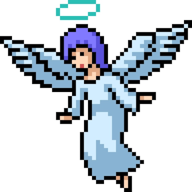 Vettore pixel art di angelo donna volare
