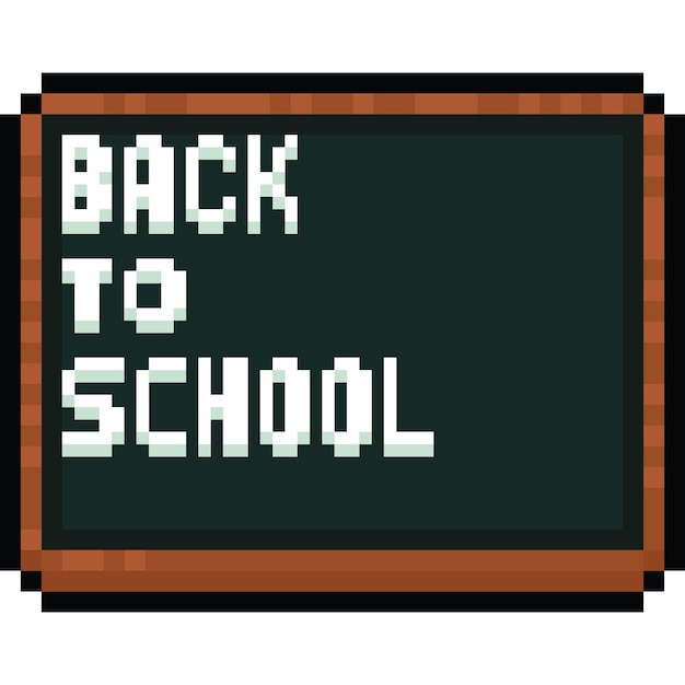 Vettore pixel art back to school cartella a tavola nera