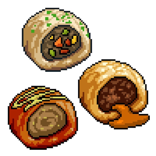 Pixel art di snack con pane da forno