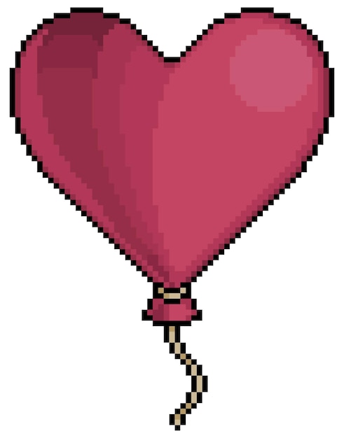 Pixel art balloon heart valentines day vector icon for 8bit game on white background