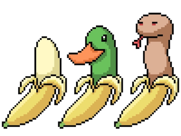 Pixel art banaan eend slang