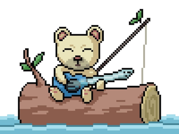 Pixel art beer rafting gitaar