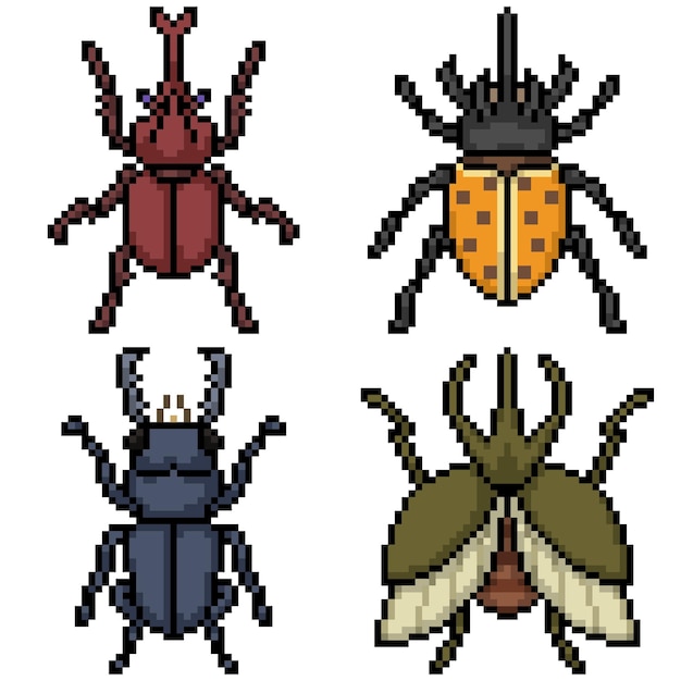 Pixel art of beetle top view illustration