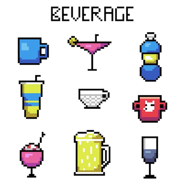 ピクセルアート 飲み物アイコンセット