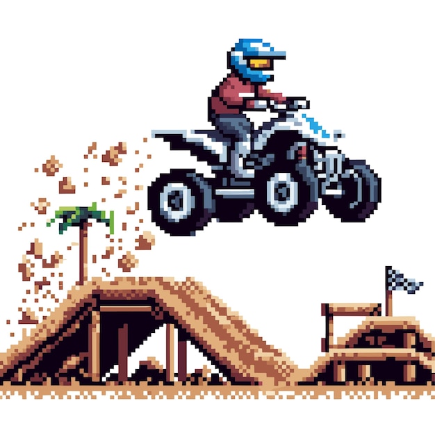 pixel art biker on ATV 8 bit pixel retro game vector