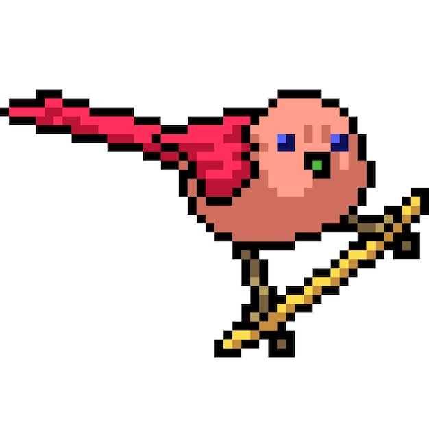 Vector pixel art of bird on skateboard