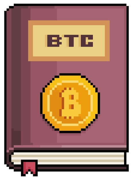 Pixel art bitcoin boek Investeringen inhoud vector pictogram voor 8-bits spel op witte achtergrond